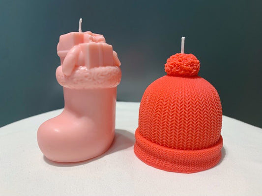 Christmas Stocking and Winter Hat Candle Set