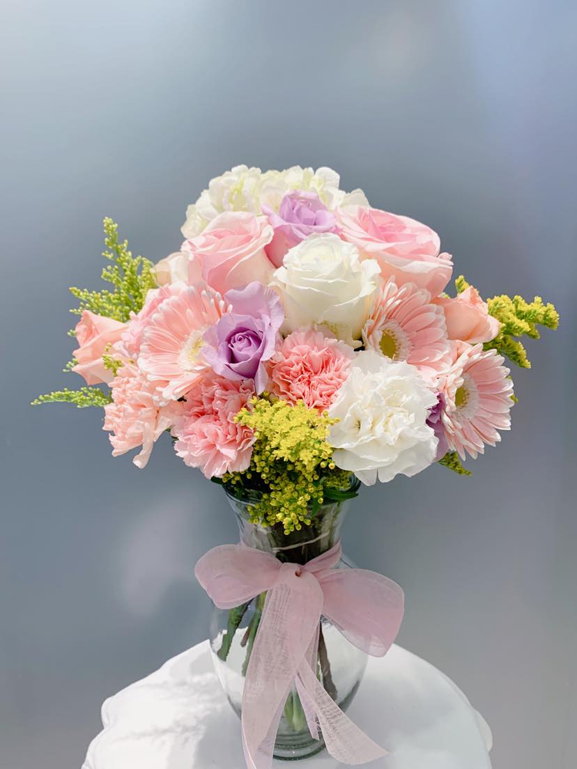 Pink & Purple Flower Arrangement in a Vase